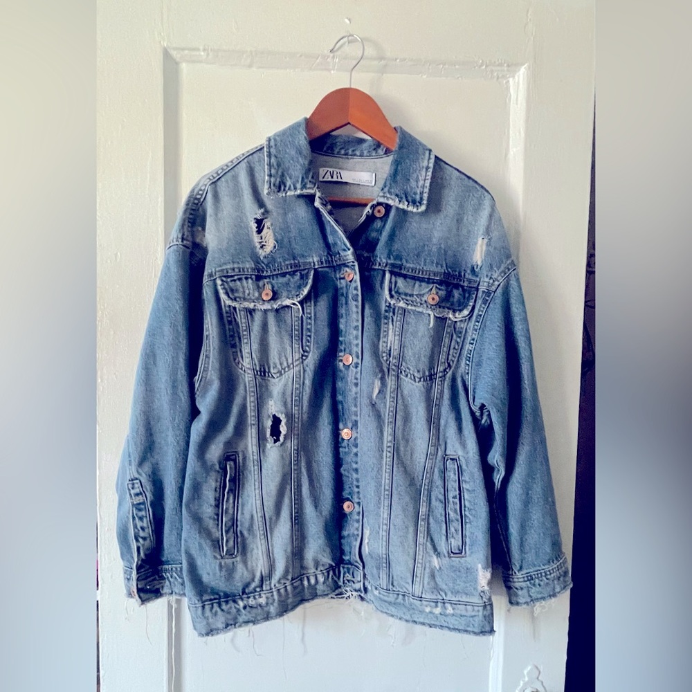 Zara Ripped Blue, Oversized Denim Jacket